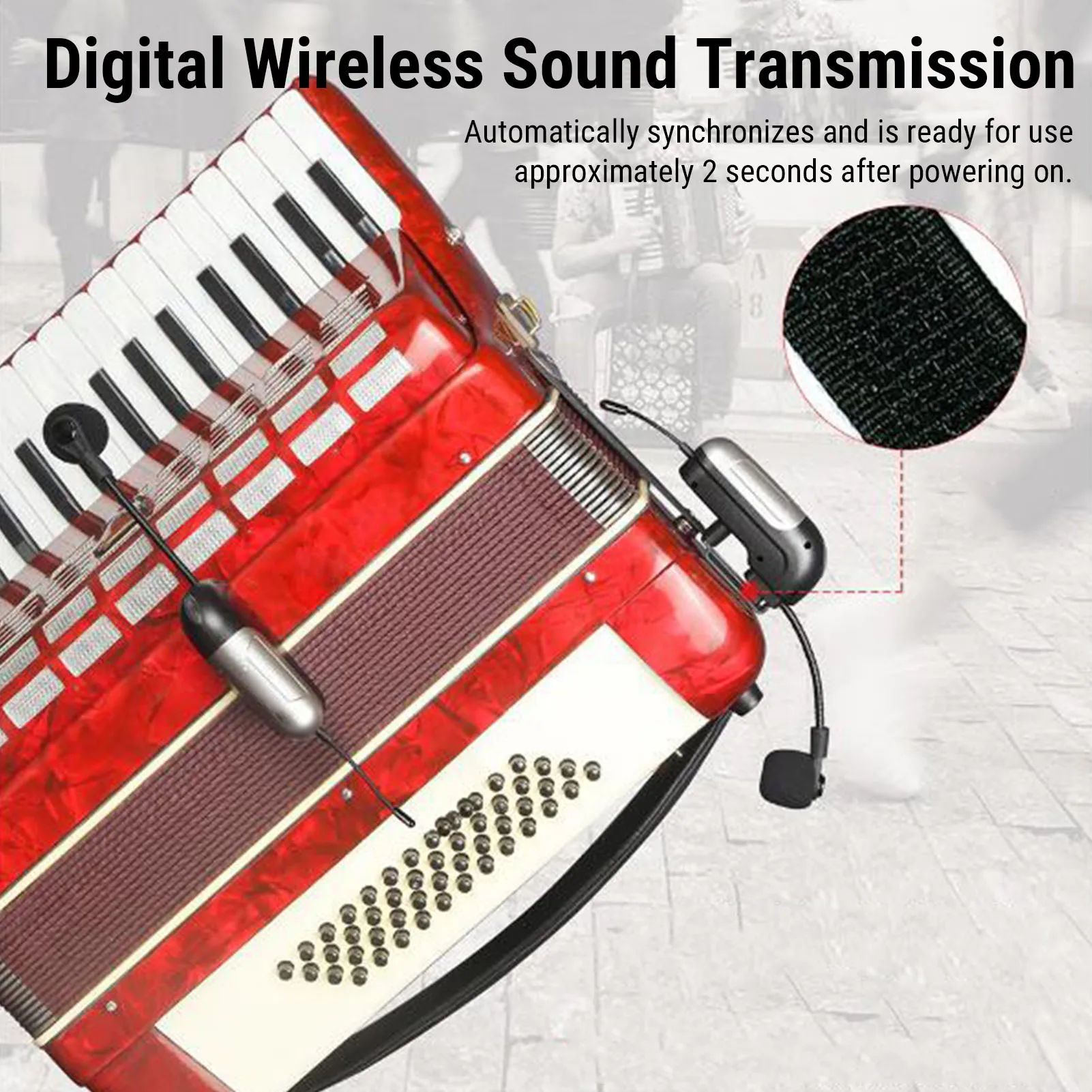 Dual UHF Wireless Accordion Microphone 360 Degree Pickup Instrument Pick Up Mic 30m Long Range 6H Battery Life with Receiver