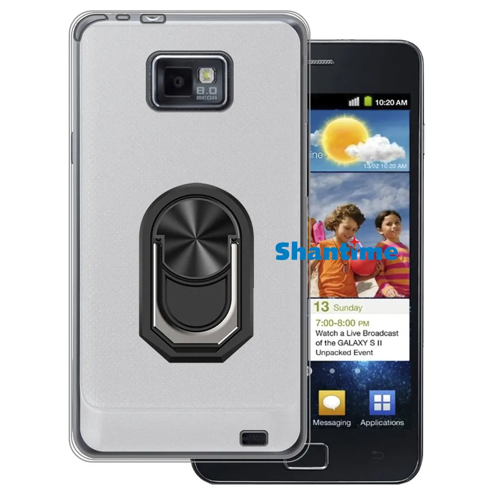 Luxury Shockproof Ring Holder For Samsung Galaxy S2 i9100 Case Soft Silicone TPU Protective Holder Cover