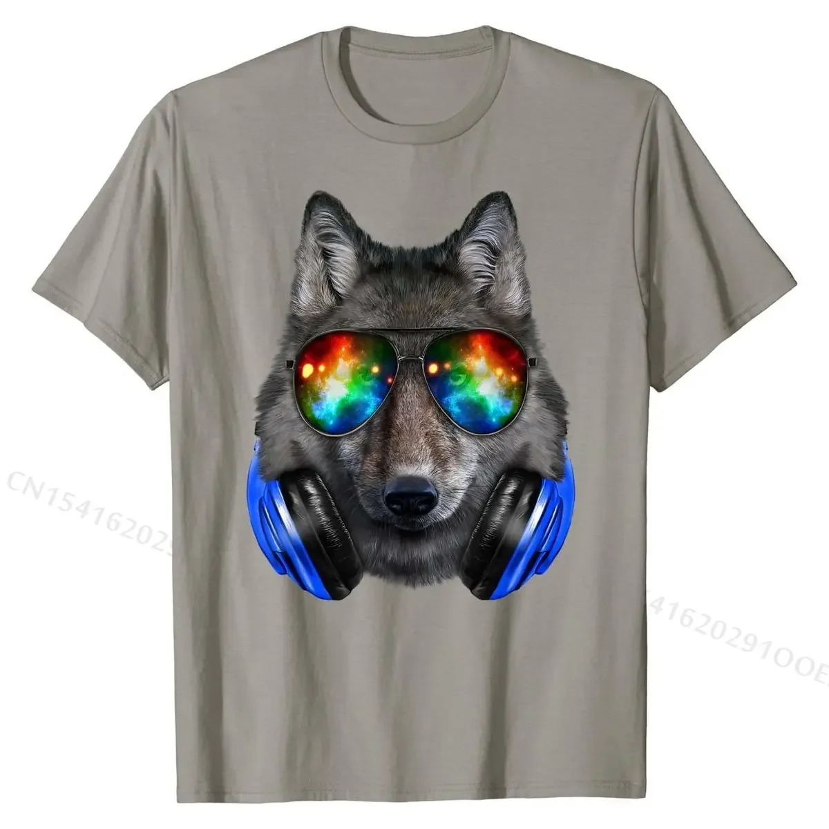 Grey Wolf as DJ in Galaxy Sunglass, Headphone - T-Shirt Popular Man T Shirts Cotton Tops Shirt 3D Printed