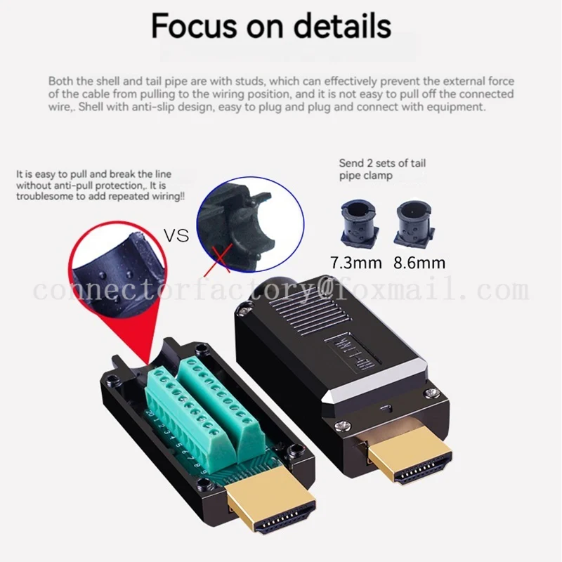 HDMI Solder Free/Circuit Board Soldering Male Head Solder Free Module Plug Junction Box HD Wire Connector 2.0 Version Connector