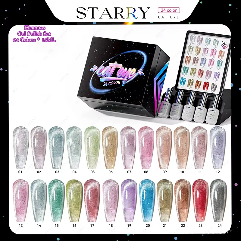 

JTING 24 Colors Cat Eye Gel Polish Magnetic Shimmer Starry UV LED Soak Off Nail Gel Varnish Manicure Nail Art Lacquer Kit Set