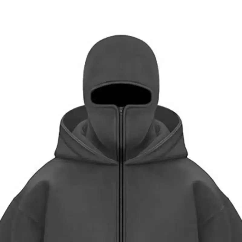 Adult Zipper Hooded Sweatshirt Soft Fleece Jacket With Hoodie Mask Men Women Windbreaker  Casual Outwear Loose Sports Coat Tops