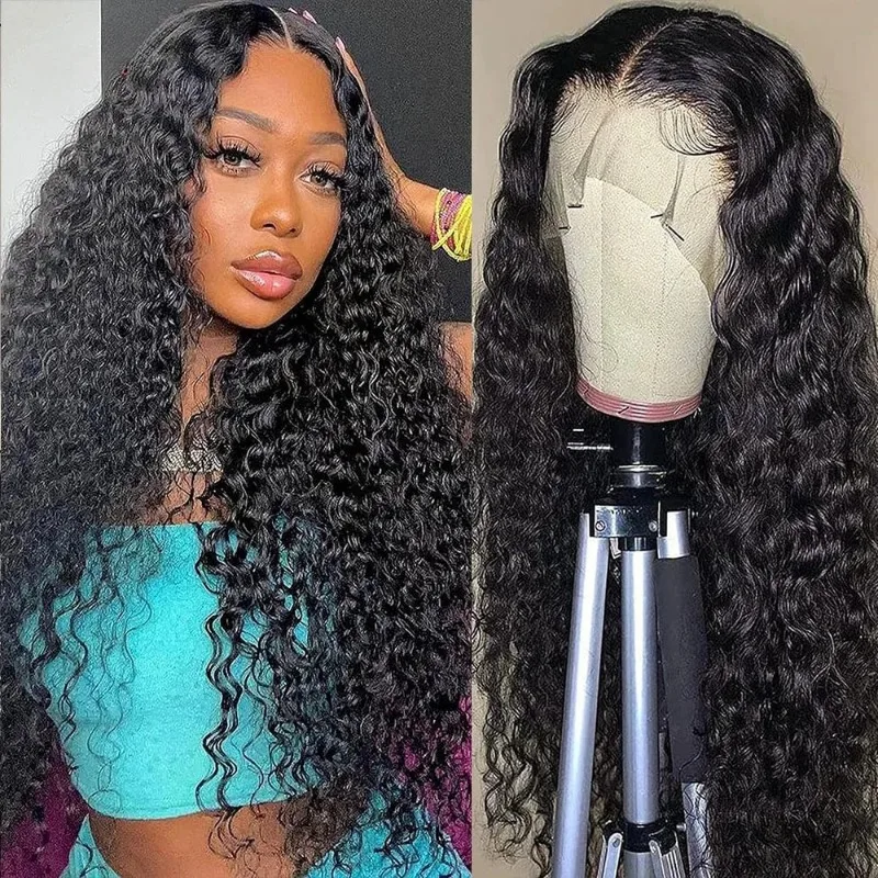 Perruque Lace Front Wig Deep Wave Naturelle, Cheveux Humains, 13x4, 30 Pouces, Pre-Plucked, Densité 250, Transparent HD, pour Femme