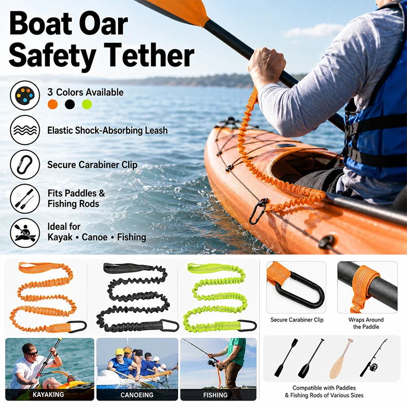2PCS Elastic Paddle Leash Coiled Anti Lost Lanyard with Carabiner for Kayak Canoe Oar Fixing Outdoor Water Sport Accessory