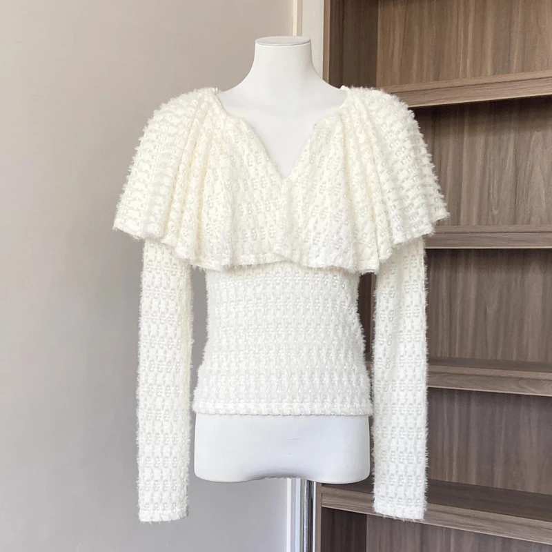 تي شيرت شال أنيق للسيدات بأكمام طويلة بقصة ضيقة على الطراز الكوري بلوزة قصيرة بلون سادة 2026 بلوزات جديدة