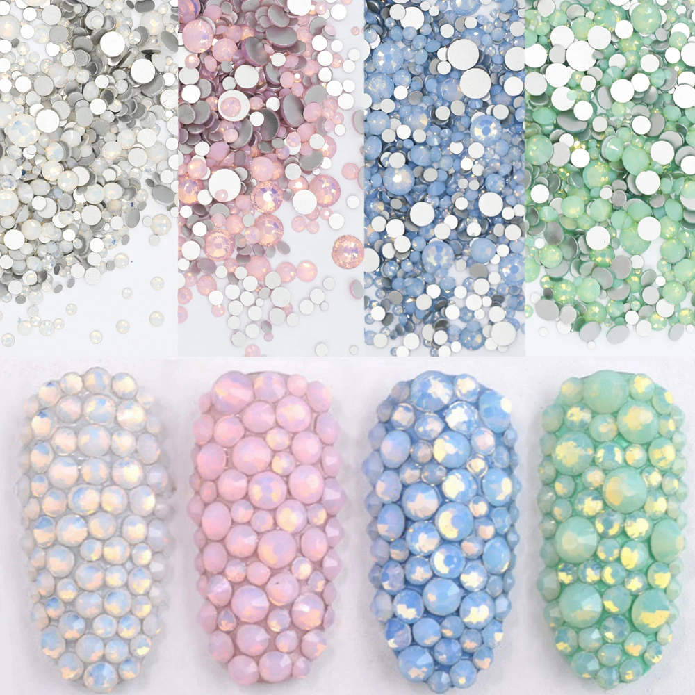 

5Gram Mixed Size ss3-ss30 Blue/Green/Pink/White Opal 3D Crystal Nails Art Rhinestone,Flatback Glass Nail art Decoration