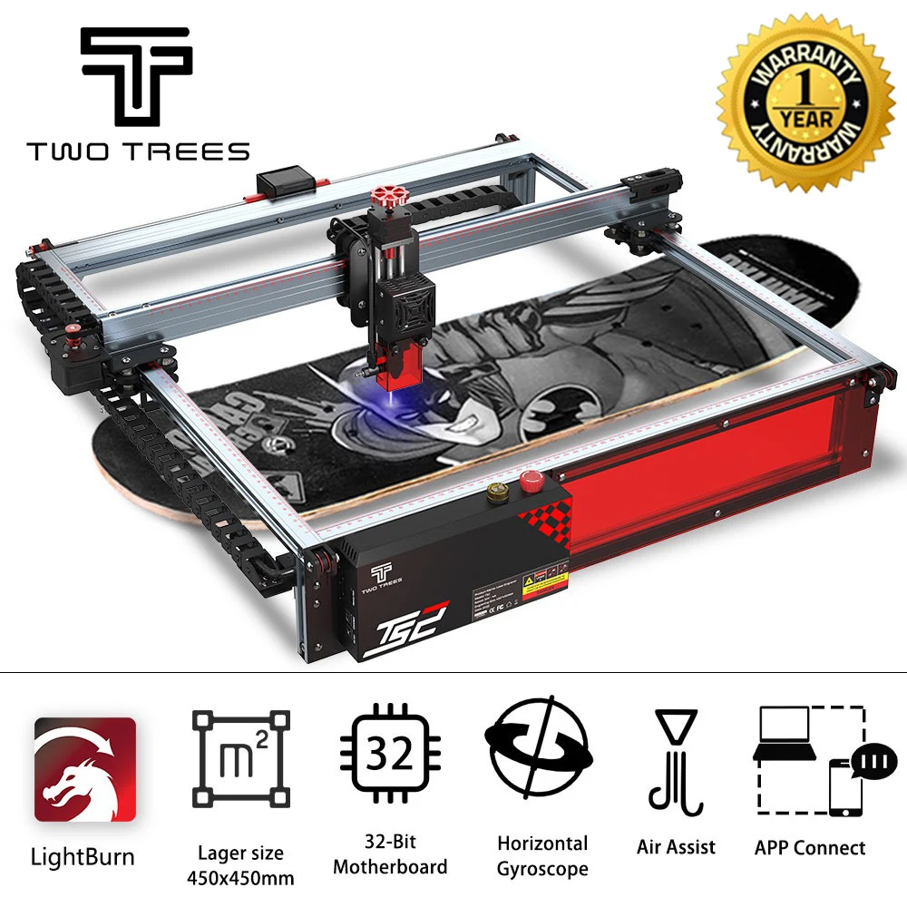 TwoTrees TS2 80W CNC grabador láser enfoque automático Control Wifi máquina cortadora láser de madera 450x450mm con sistema de detección de llama