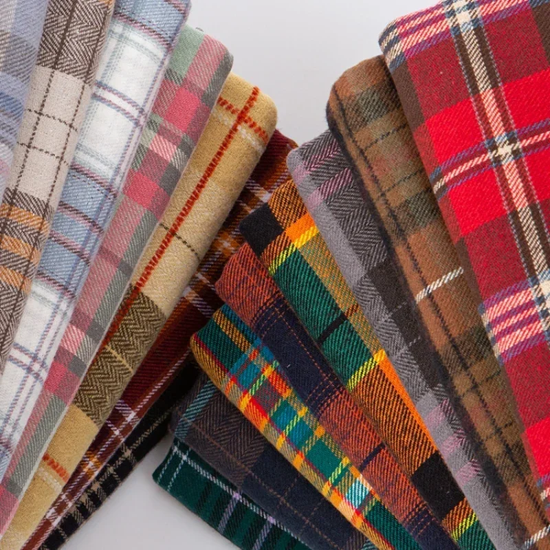 

Brushed Plaid Spring Autumn Shirt Fabric DIY Handmade Clothing Baby Clothes Pants Pure Cotton Polyester Keep Warm Plaid Fabric