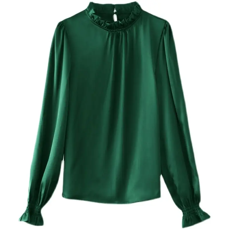 spring autumn new Solid color fashion blouse women High street Round neck Long Sleeve Pullovers elegant edible tree fungus tops