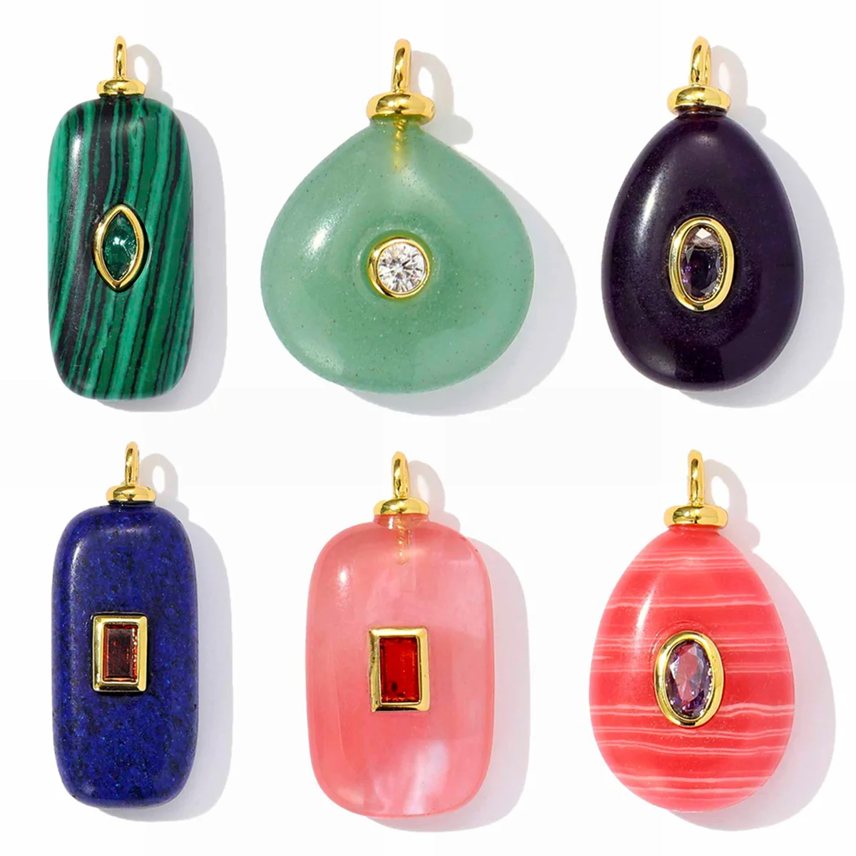 

3pcs/Lot Geometrical Natural Stone Zircon Pendants DIY Necklace Earring Copper Charms Fashion Jewelry Making Wholesale
