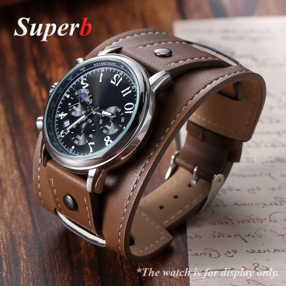Vintage Leather Watchband 20mm 22mm 24mm Black Brown Pallet Leather Watch Strap Men Bracelets Watch accessories ﻿ image 5