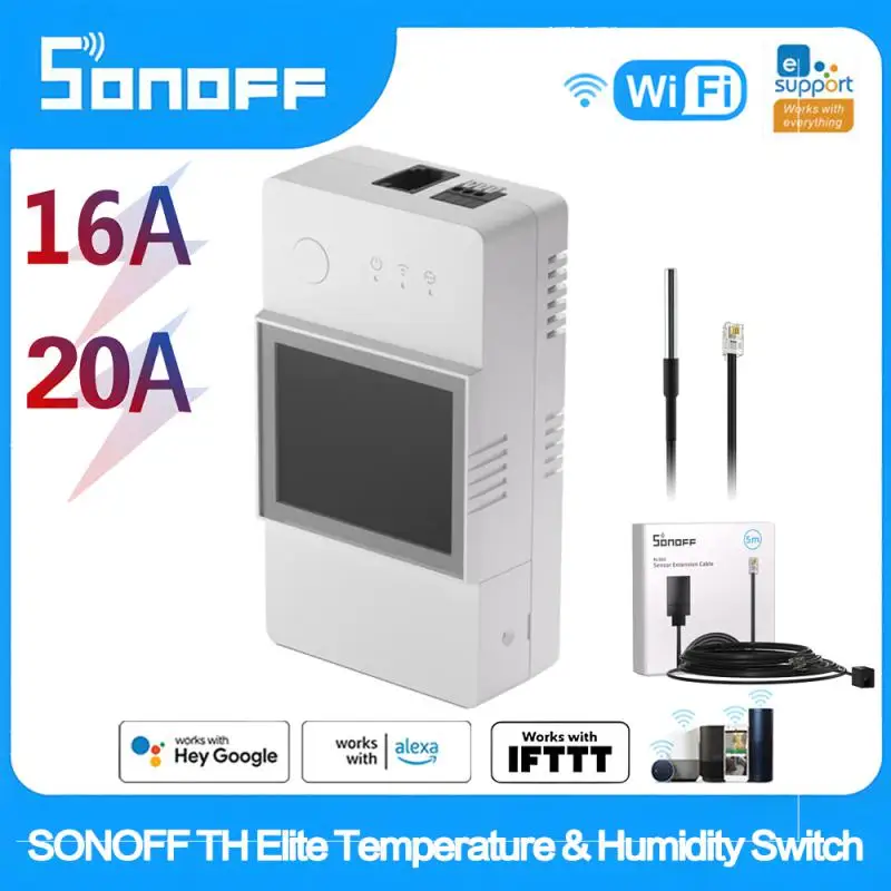 SONOFF TH Elite 16A/20A WiFi Smart Switch Temperature And Humidity Monitoring Switch Smart Home Work With DS18B20/ Si7021/ RL560