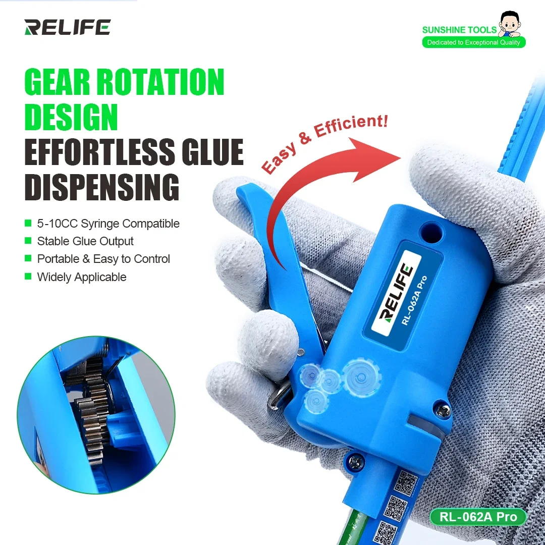 

RELIFE RL-062A Pro Toothed Glue Gun Metal Gears for 5-10CC Syringe Stable Glue Output Mobile Phone Repair Booster Universal Tool