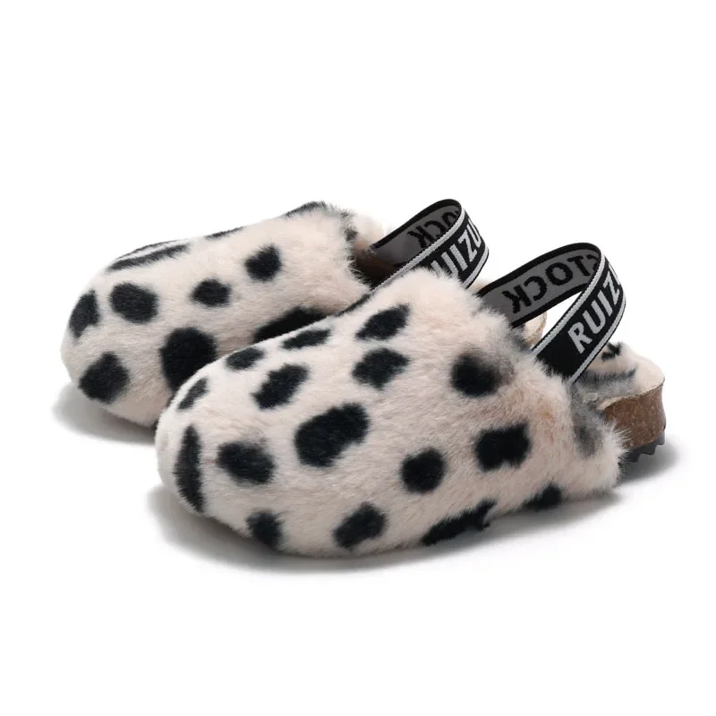 Autumn and Winter Childrens Cotton Shoes Girls Plush Sandals Boys Plush Thermal Sandals Childrens Flat Heels Warm Slippers