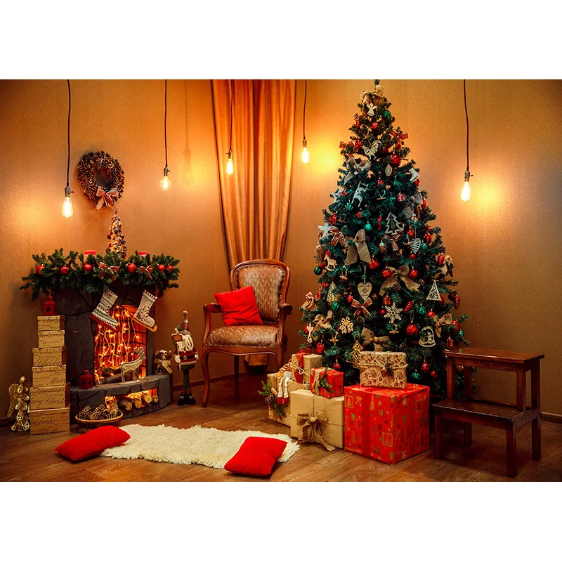 Fondali di natale camino albero inverno interno bambino ritratto fotografia sfondo per Studio fotografico fotofono 21522DHY-03