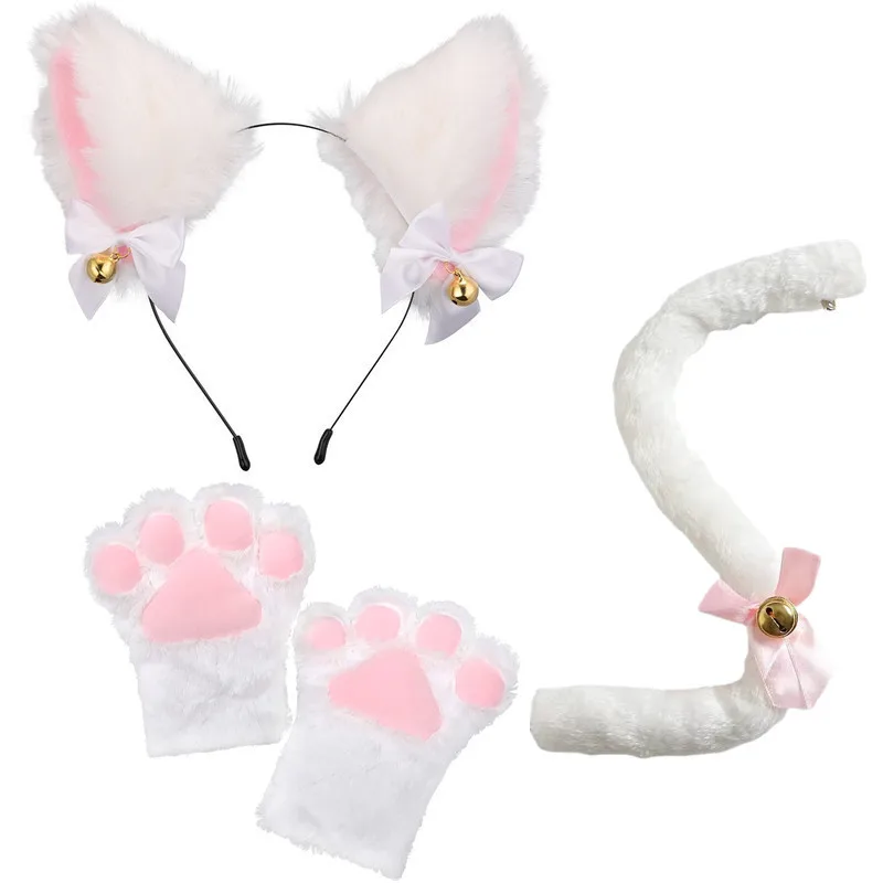 Halloween-Party Katzen-Kopfband Halskette Krallen-Handschuhe Schwanz-Sets Cosplay Plüsch-Glocken-Haarband Maskerade-Kopfbedeckung Haar-Accessoires – Detail 7