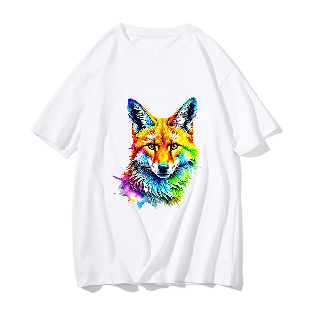 Rainbow Fox Graphic Printing T-shirt New Fashion Cotton Tee-shirt Round neck short sleeved men women Tshirts футболк Neutral top