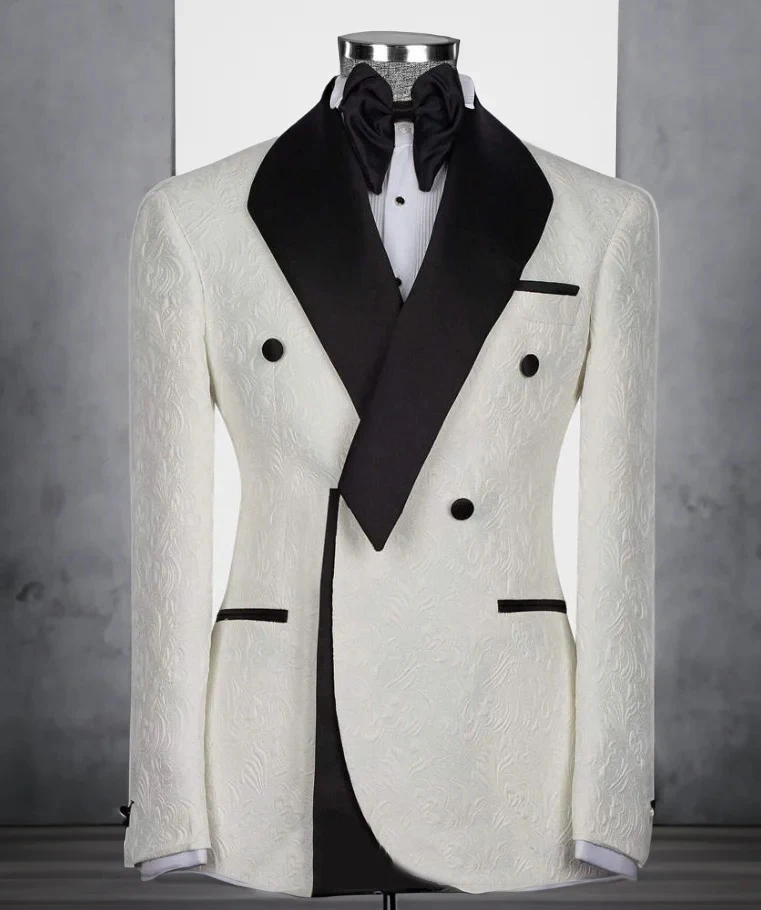 

Мужской костюм с цветочным принтом, жаккардовый комплект из 2 предметов, смокинг для свадьбы, жениха, дизайн, пиджак, брюки, 2025 г., модный элегантный мужской костюм