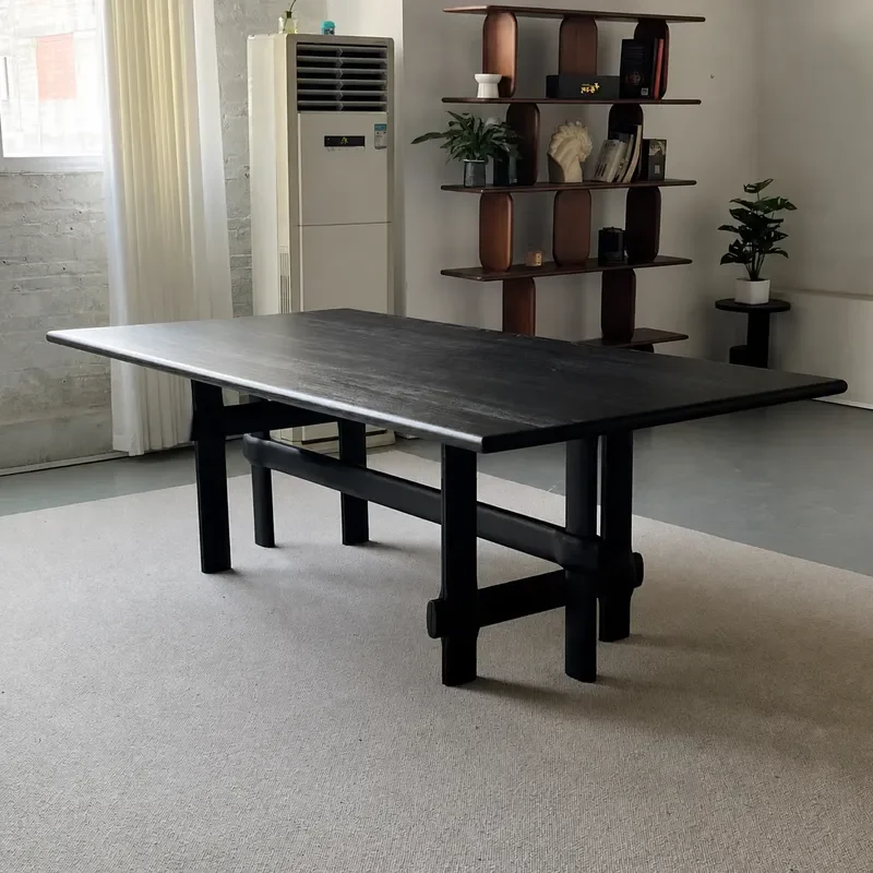 Medieval Style Solid Wood Dining Table Oak Wabi Sabi Rectangular Tea Table for Small Apartment Household Use