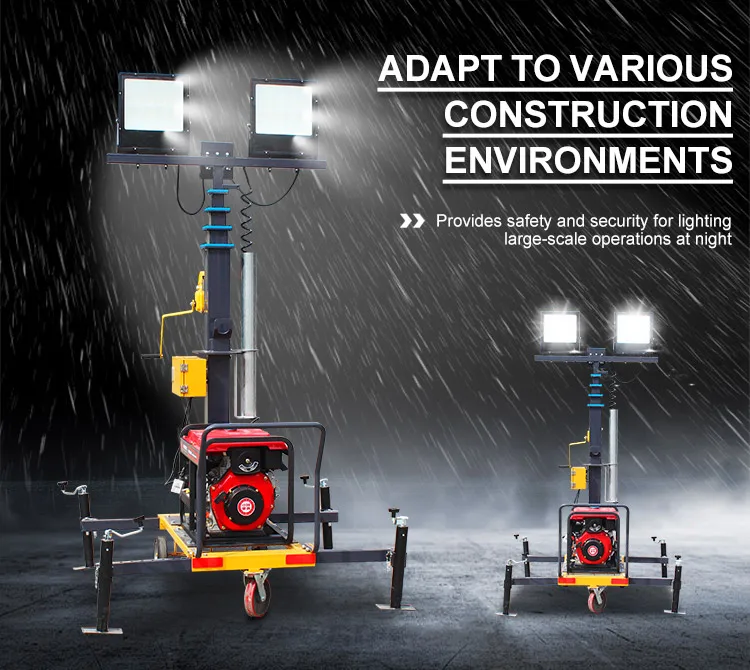 Mobile Light Tower 6-9m  Mobile Lighting Tower with Silent Diesel Generator Set 4*400W LED for Night Work