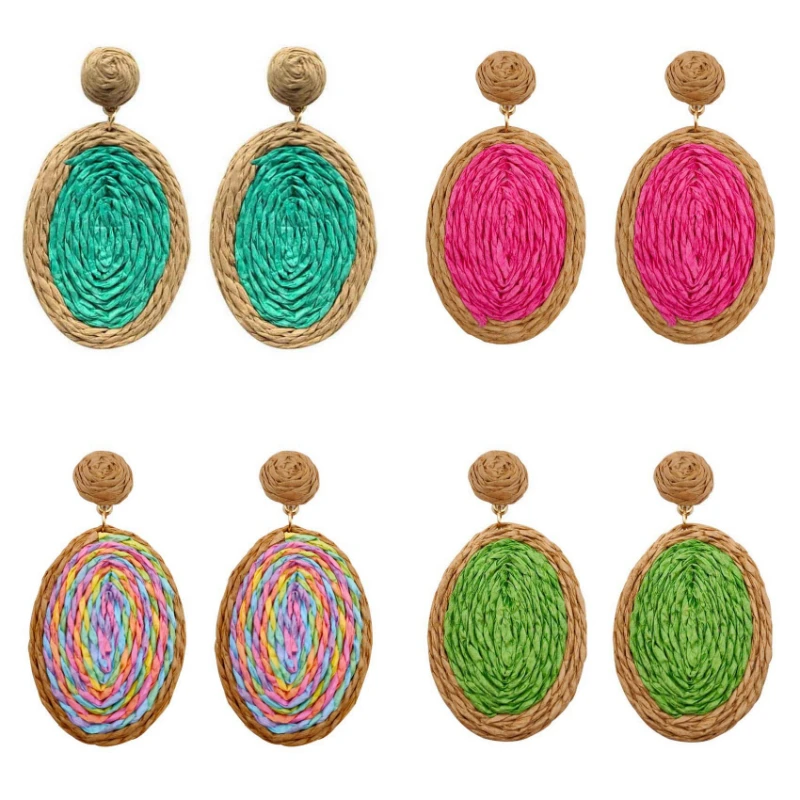 

Lafite Earrings Fashion Design Rattan Round Exaggerated Multi-color Earrings for Women 2023 New Summer Beach Resort Jewelry