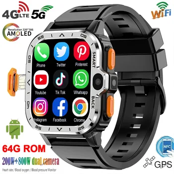 PGD SmartWatch 4G LTE GPS Wifi SIM 카드 NFC 듀얼 카메라 견고한 16/64G ROM 저장 Google Play 심박수 Android 스마트 시계 남성용