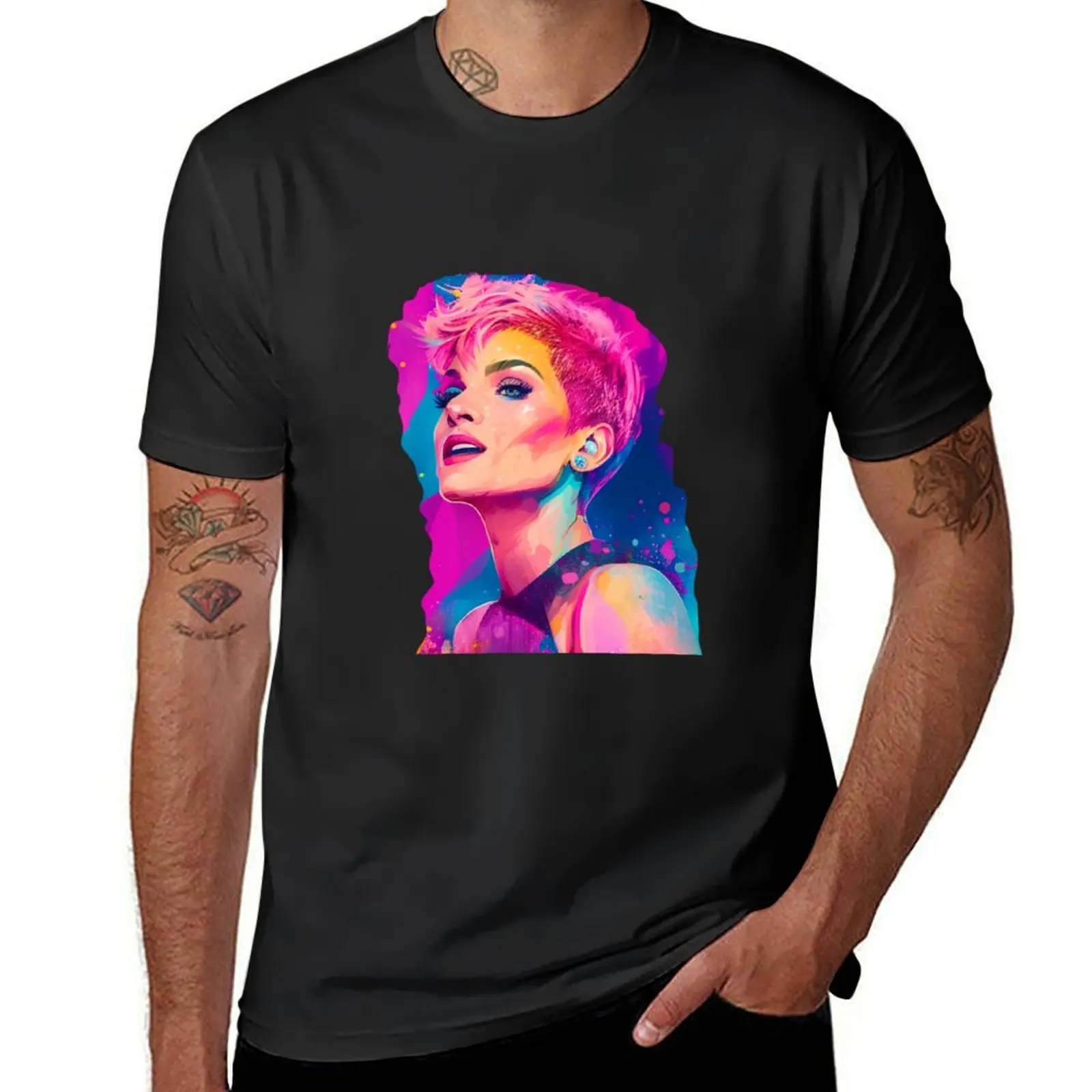 Camiseta con diseño de estrella Pop para hombre, camiseta rosa con corte Pixie, estampado gráfico de animales