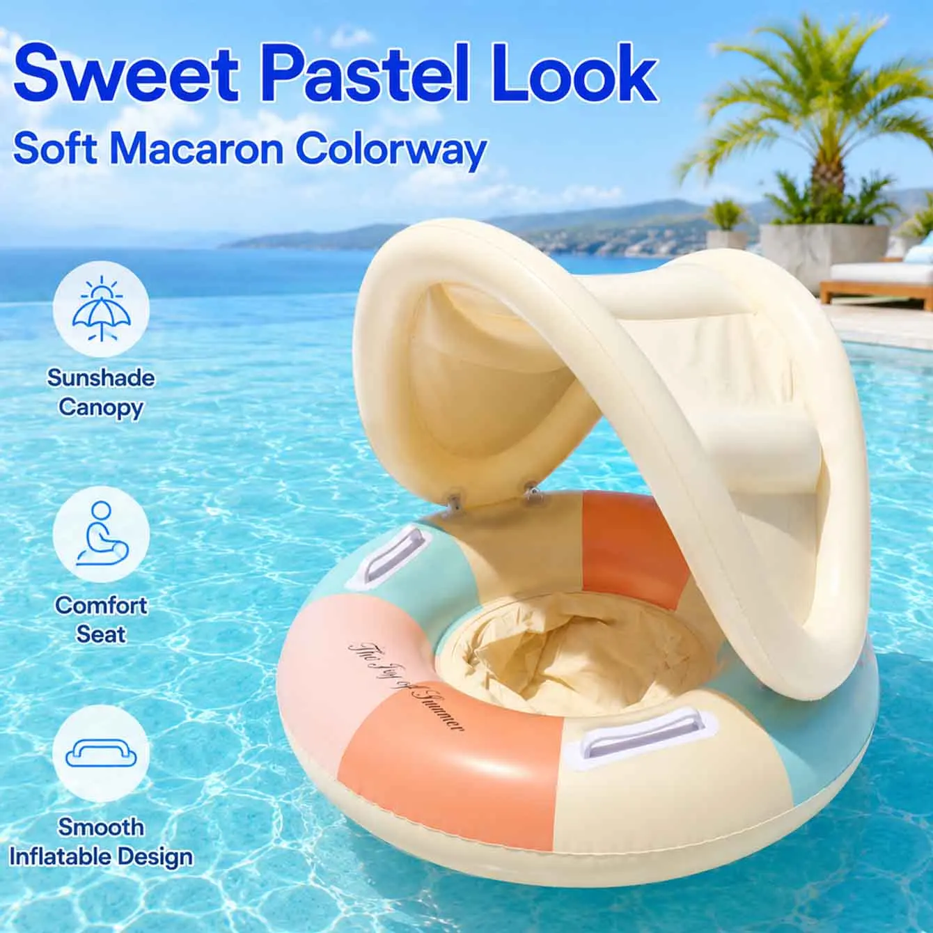 1PC Inflatable Pool Float Swim Ring with Canopy Sunshade Floating Chair Seat Handles Summer Water Lounger