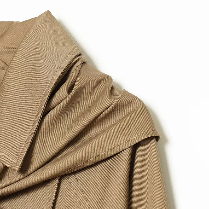 NLZGMSJ Vintage Casual Chic Jacke mit Schal, einfarbig, einreihig, mit Taschen, langen Ärmeln, neue Mode 2026, Herbstmantel – Detail 4