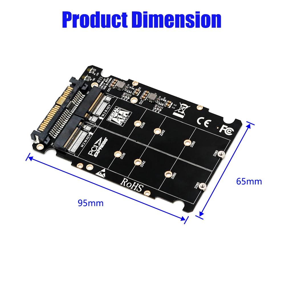 TISHRIC Adapter Card Dual M.2  NVME SSD(Key M)  Key B SSD to U.2 SFF-8639 Adapter Support 2280/2260/2242/2230 mm M.2 SSD