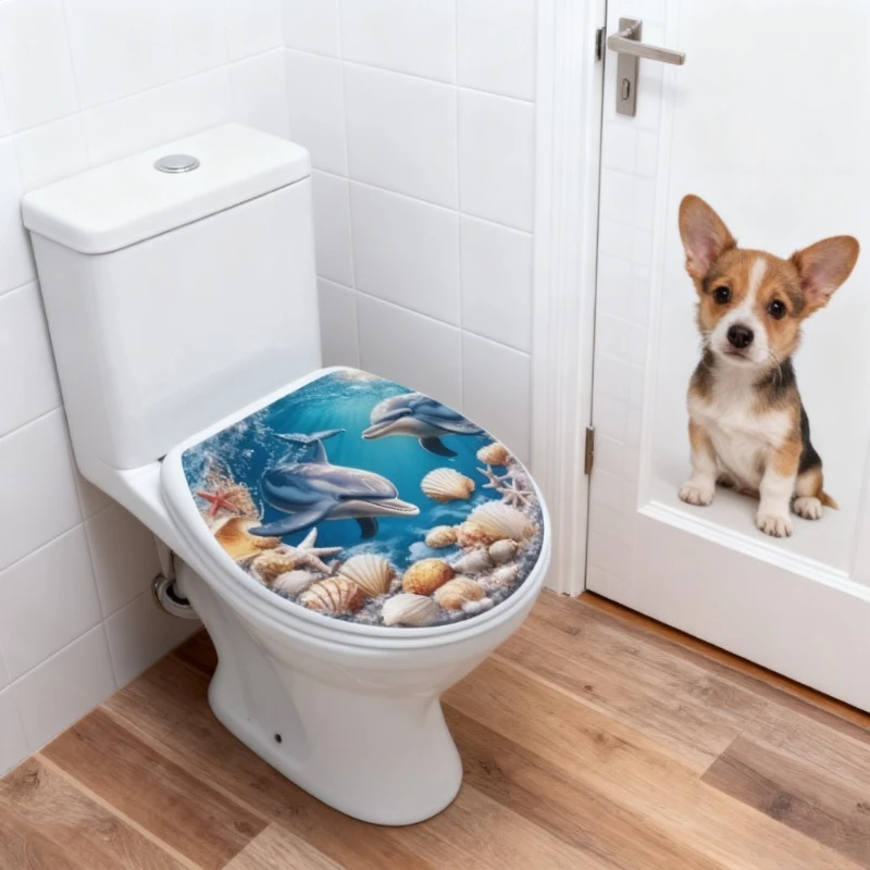 Underwater Mermaid Toilet Sticker with Dolphin Starfish Coral Shell Design Self Adhesive Waterproof Bathroom Wall Decor