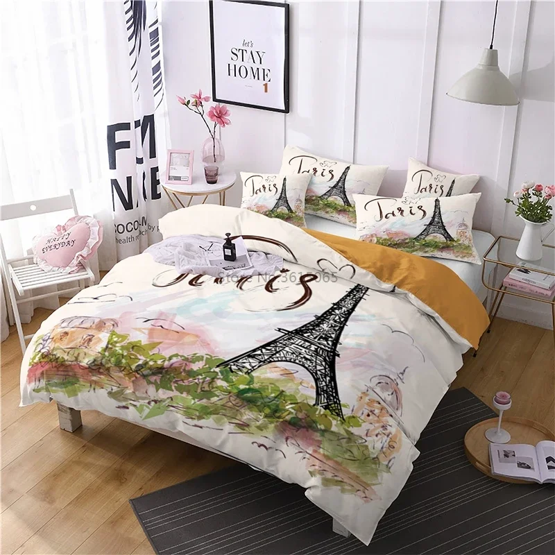 France The Eiffel Tower Bedding Set 3d Duvet Cover Set with Pillowcase Adult Kids Europe/Australia/USA Twin Full Queen King Size