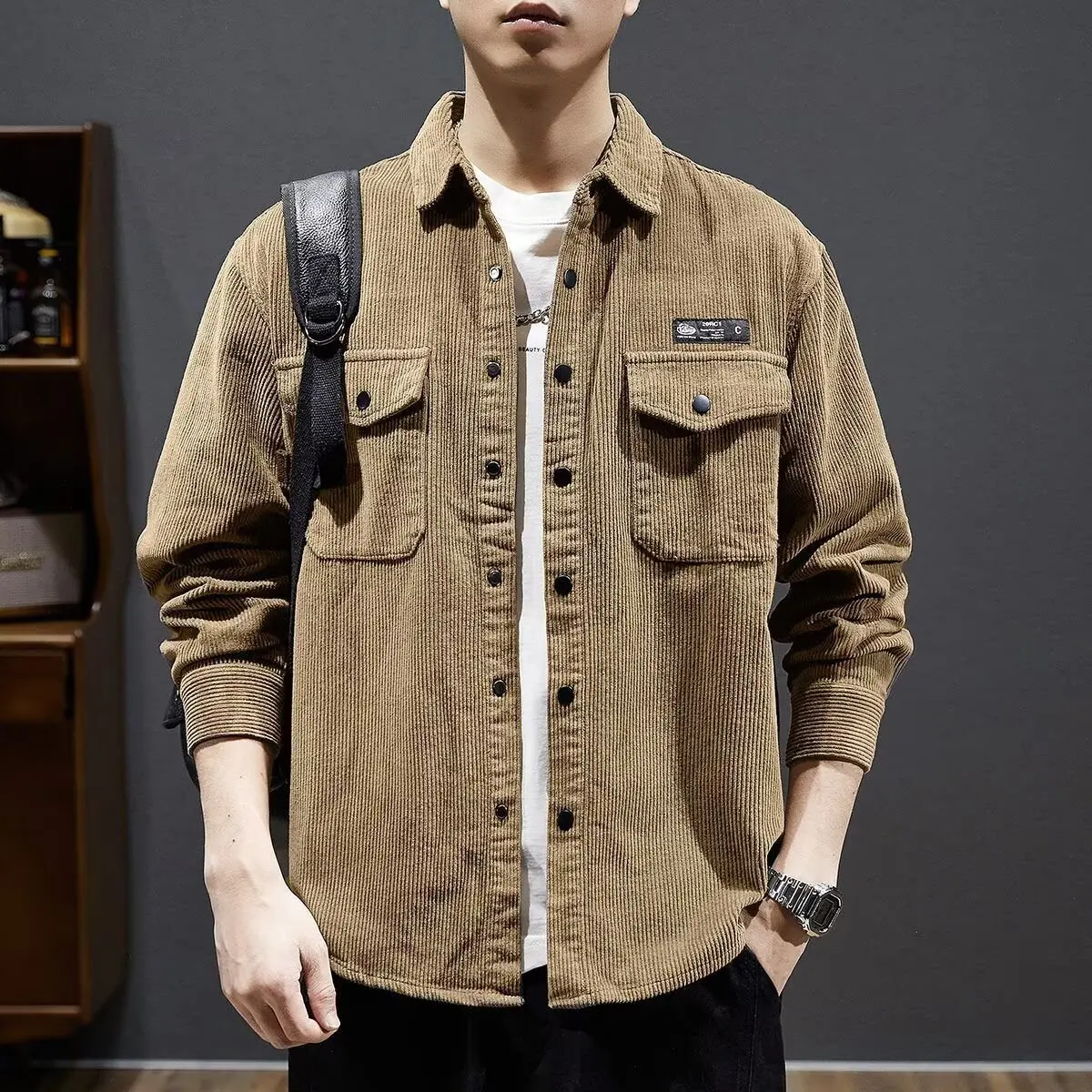 

Retro Waed Workwear irt Men's Long Sve Casual Versatile Autumn New Sle Japanese Sle Polyester Fiber Youth Loose Fit