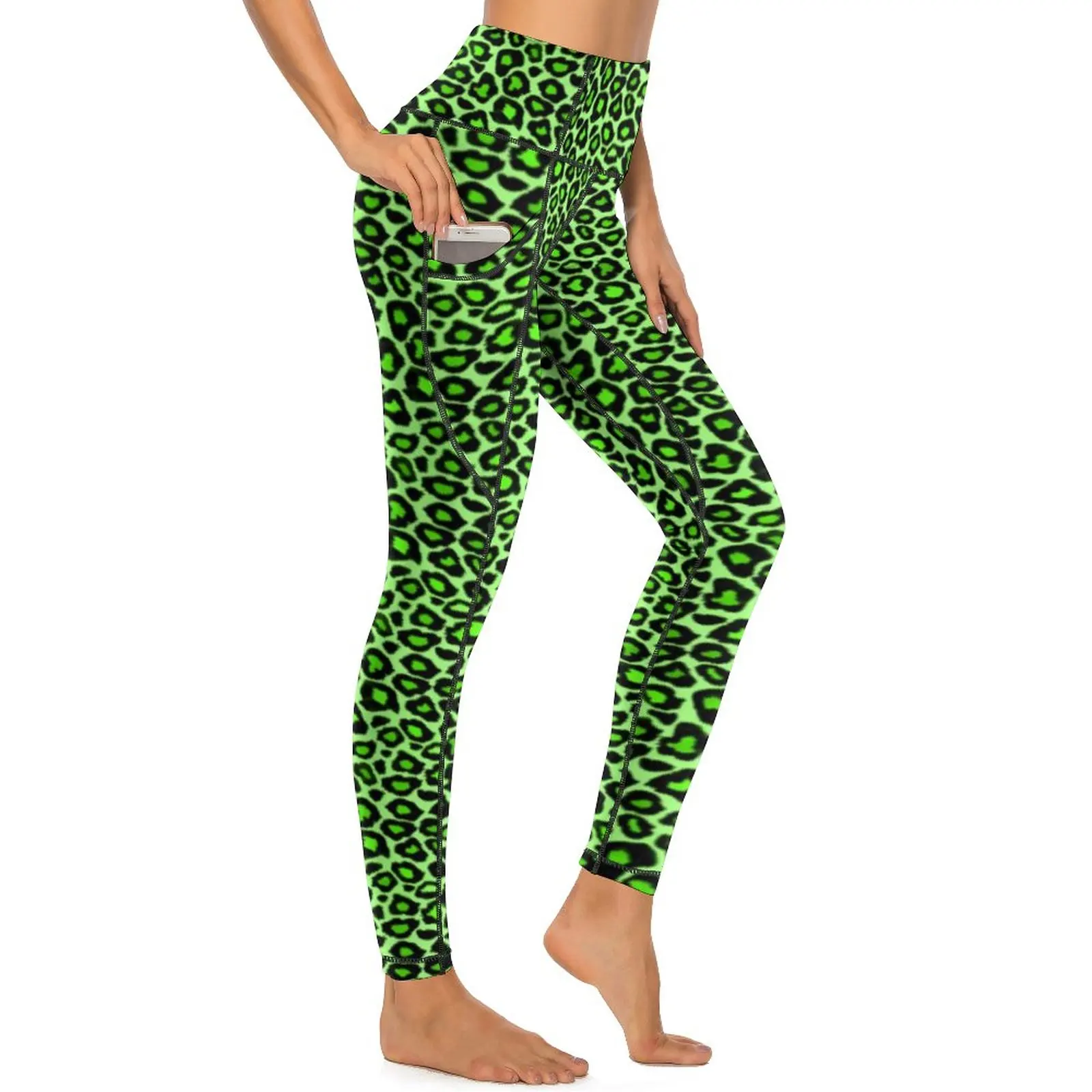 Trendy Leopard Print Leggings Sexy Neon Green Push Up Yoga Pants Cute Elastic Leggins Female Custom Fitness Sport Legging