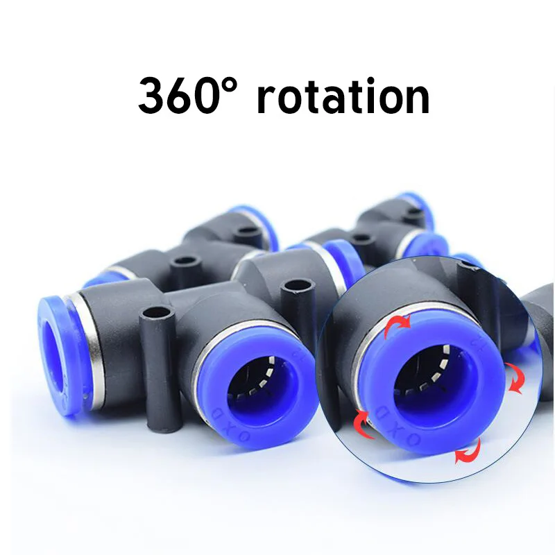 Pneumatic Fitting Air Connector Tube Quick Fittings Pipe Push In Hose E Type Tee Three Way 4mm 6mm 8mm PE PEG Plastic Connectors