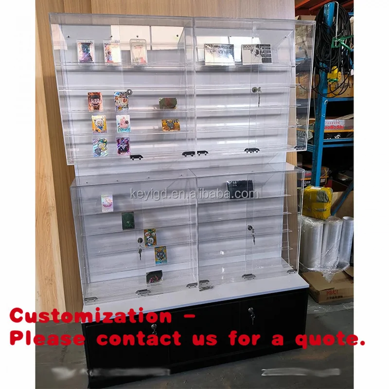 custom.Single Side Sports Card Display Floor Standing Lockable Game Trading Card Graded Cards Display TCG Shop