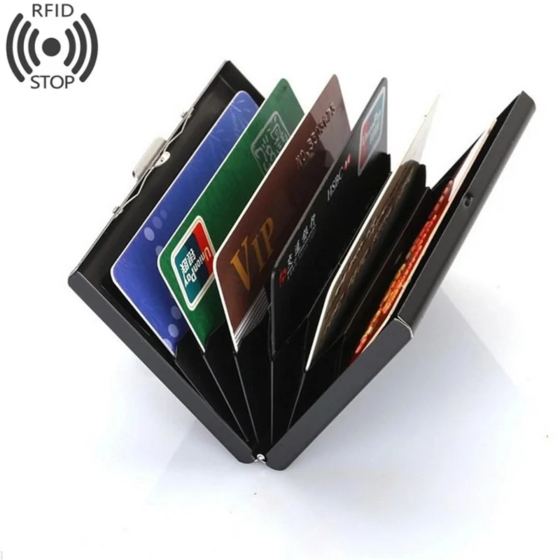 Anti-Scan RFID 6 Cards Large capacity Aluminum Metal Credit Card Holder Slim Blocking Wallet Case Business Card Protection Hold