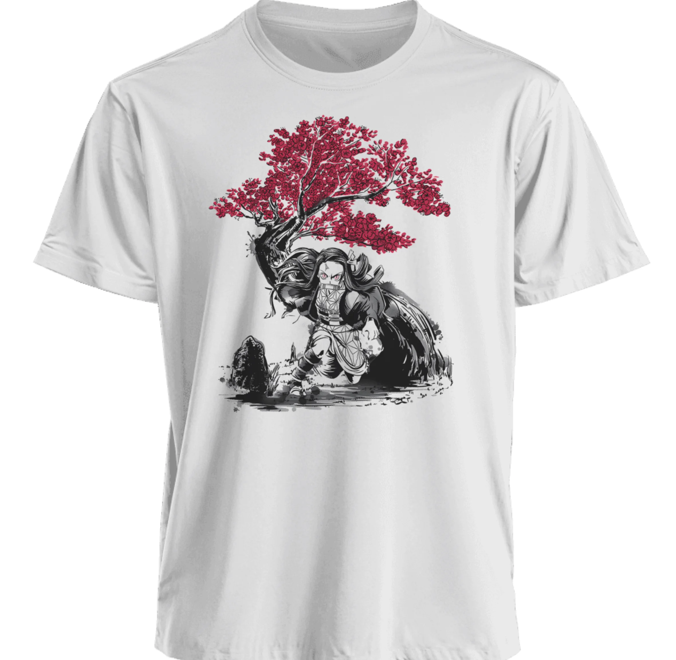 

Футболка с коротким рукавом Upper Moon One Demon Form с длинными черными волосами и красными чернилами дерева, стильный принт, хлопковая одежда в стиле аниме