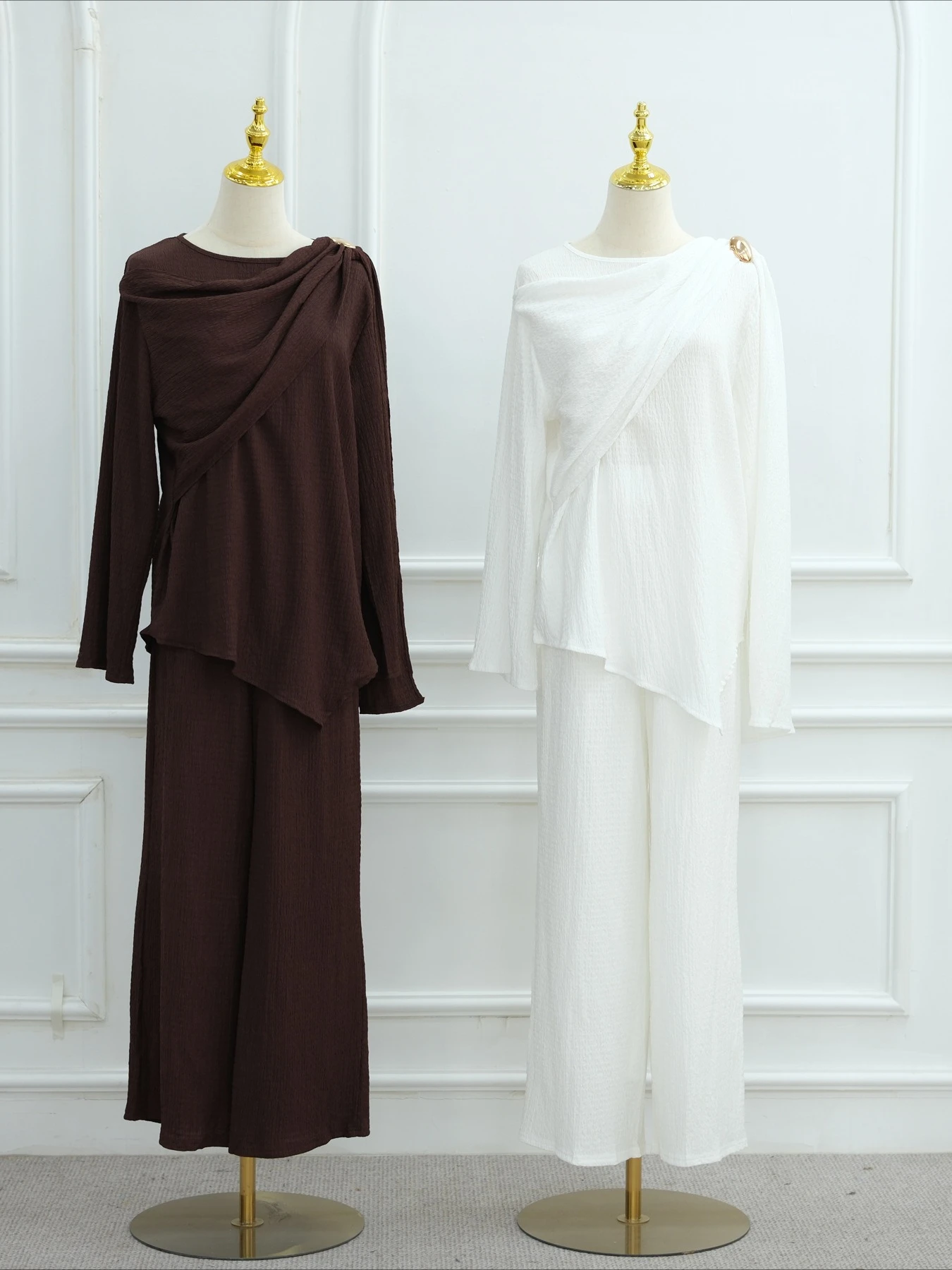 Musulman 2 pièces Ensemble femmes Blouse haut avec pantalon à jambes larges Costume marocain Musulman Ensemble dubaï Islam décontracté Femme tenues arabes