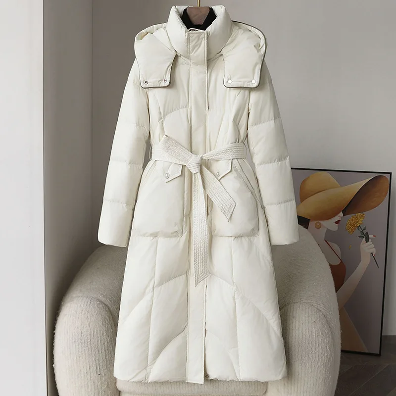 Down jacket women winter 2024 new high-end high-grade Pinghu white duck down long white duck down warm women's wear