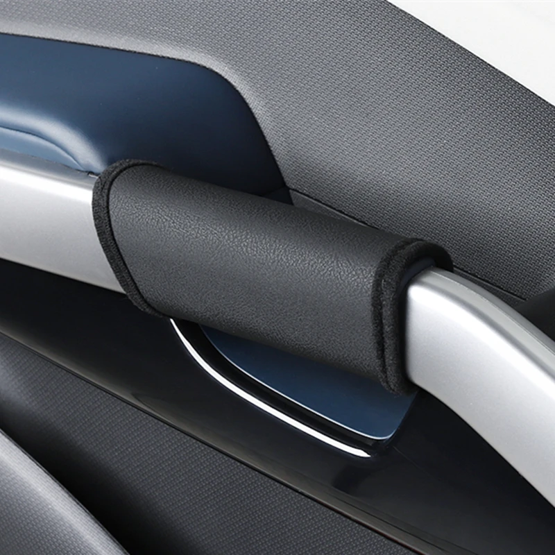 4PCS Car Interior Door Handle Leather Cover Soft Auto Grab Handlebar Decoration Inner Armrest Anti-Scratch Protect For BYD ATTO3