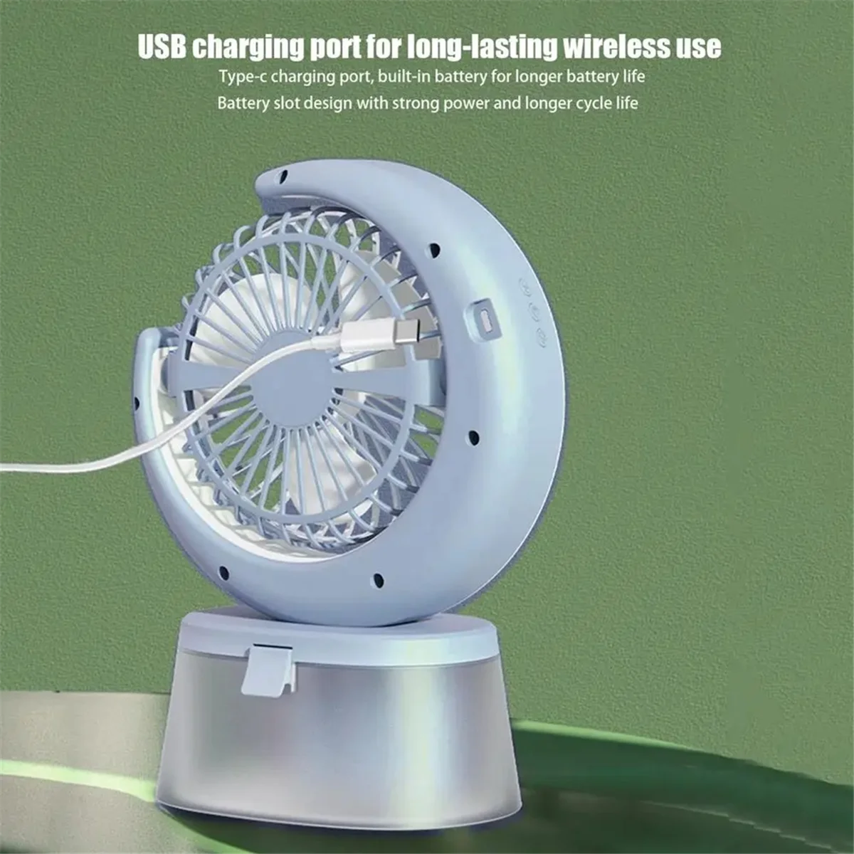 LED Fan Battery Powered Quiet Fan Portable Humidifying Fan with 600ml Tank 3 Speeds Adjustable USB Rechargeable Fan A