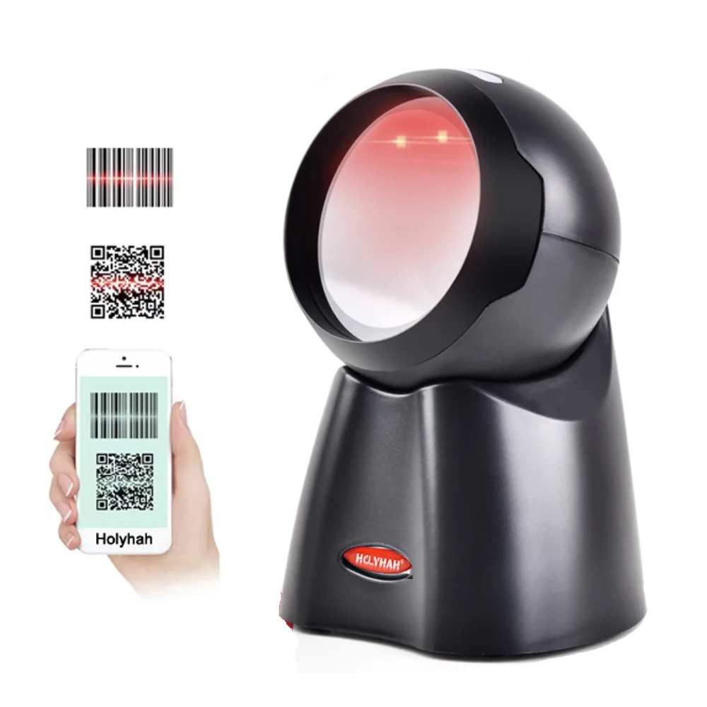 Desktop 2d qr scanner de código de barras mãos-livres omnidirecional usb grande leitor de código de barras 1d qr tela codos de barras digitalização