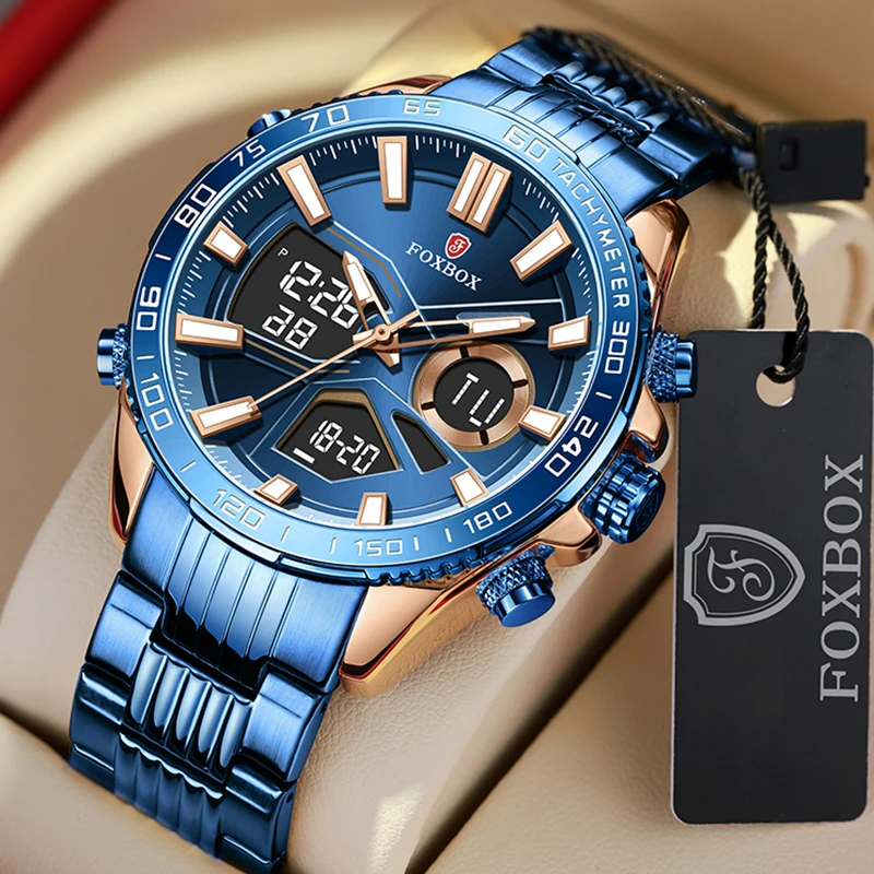 LIGE-relojes deportivos de cuarzo para hombre, cronógrafo de pulsera de acero inoxidable, resistente al agua, doble pantalla, luminoso, genuino