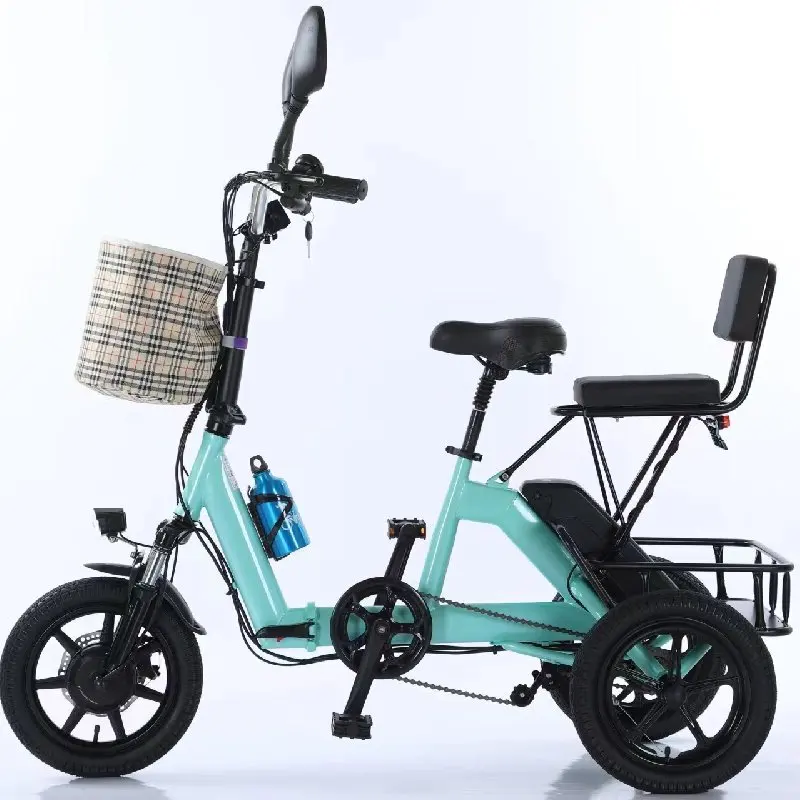 48V 350W Electric Tricycle For Adults Small Folding Electric Bicycle Frame Only 14 Inch 2 People With basket Removable Rear Seat