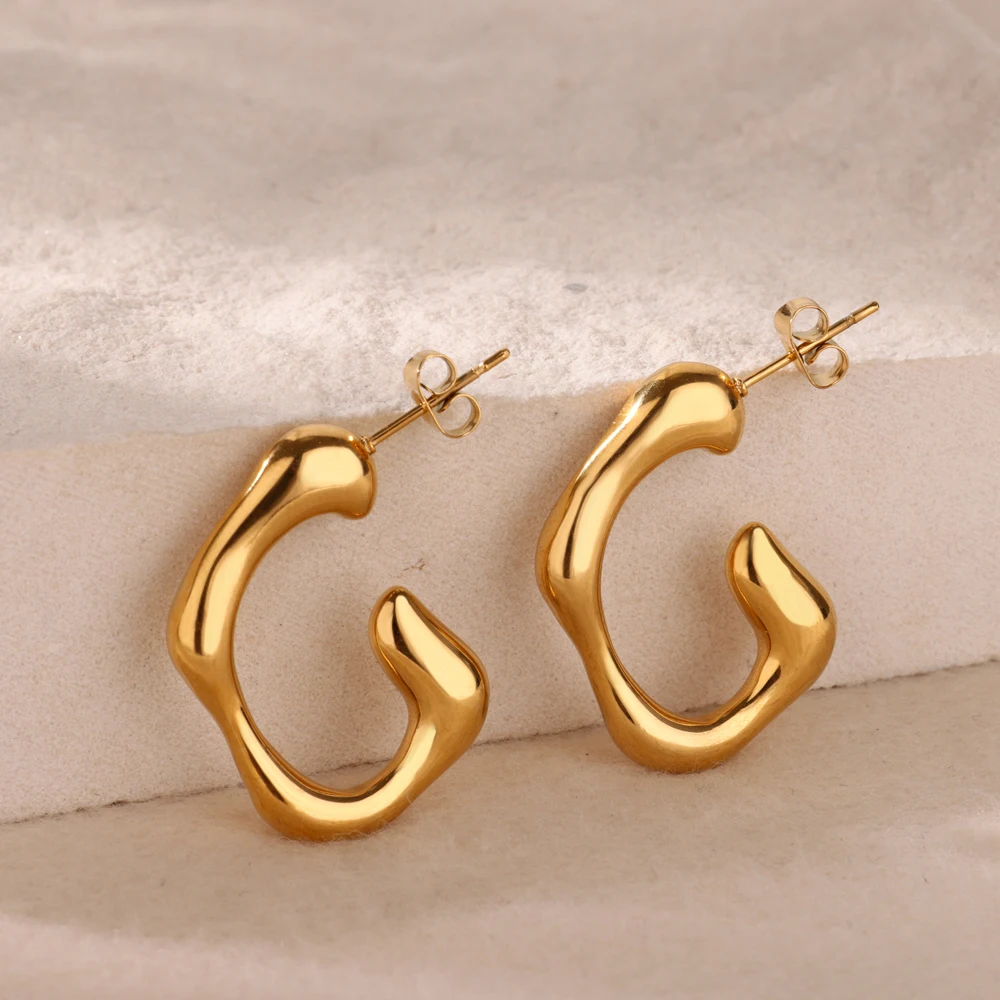 Irregular Butterfly Stainless Steel Stud Earrings for Women Gold Color Cute Wedding Aesthetic Geometric Earring Jewelry Gift BFF