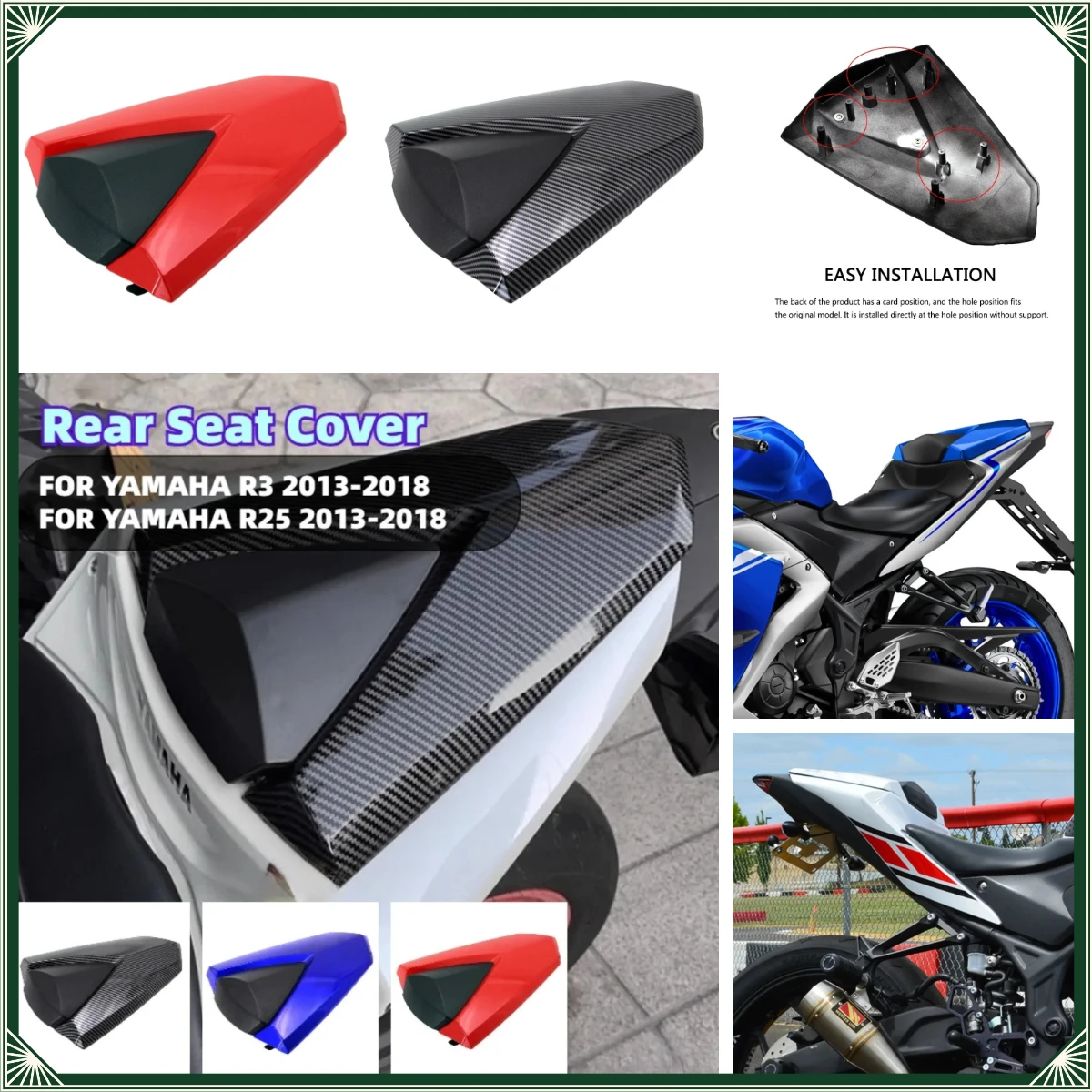 Motorcycle For YAMAHA YZFR25 YZFR3 2013-2024 Pillion Rear Passenger Solo Seat Cover Cowl YZF R3 R25 Rear Seat Cover Accessorie view 3