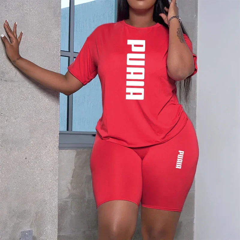 2026 Summer New Arrival Women's Shorts 2pcs Set Ladies Daily Casual Sports Short Sleeved Tracksuit Fashion Printed T-shirt Wear image 4