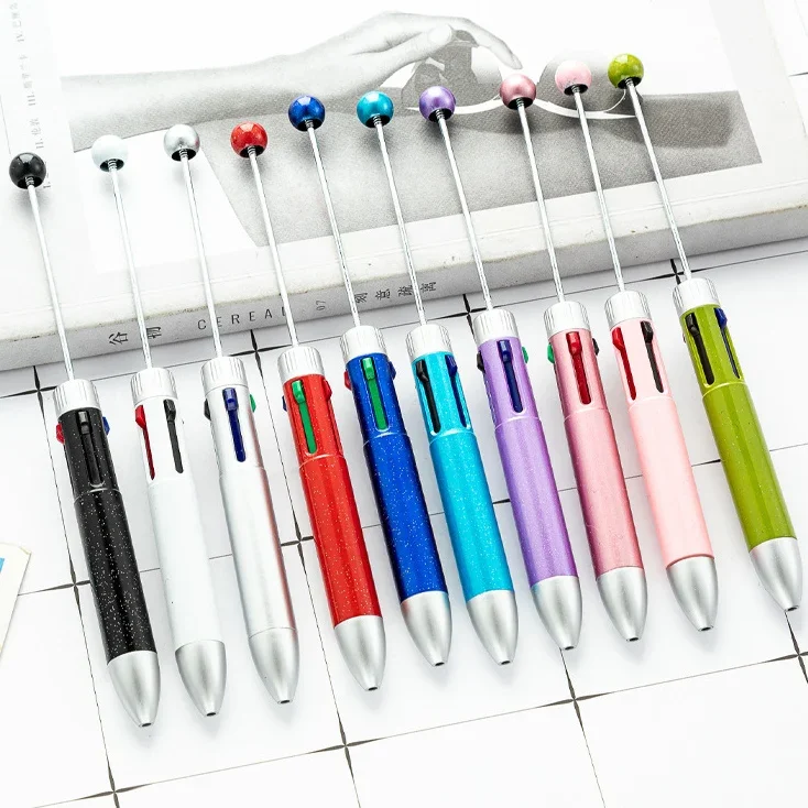 New Diy Four-color Beaded Pens Wholesale Multi-color Plastic Ballpoint Pen