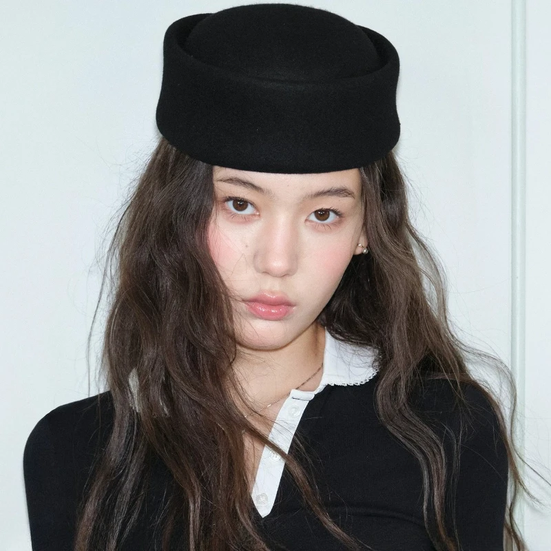 Wool Berets Hat Vintage Colorful Beaded Decor Bow Hard Concave Top Fedoras Hats Wedding Fascinator Wedding Cocktail Pillbox Cap